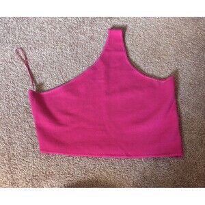 House of Harlow 1960 Ribbed Crop Top Pink One Shoulder Womens Size Large